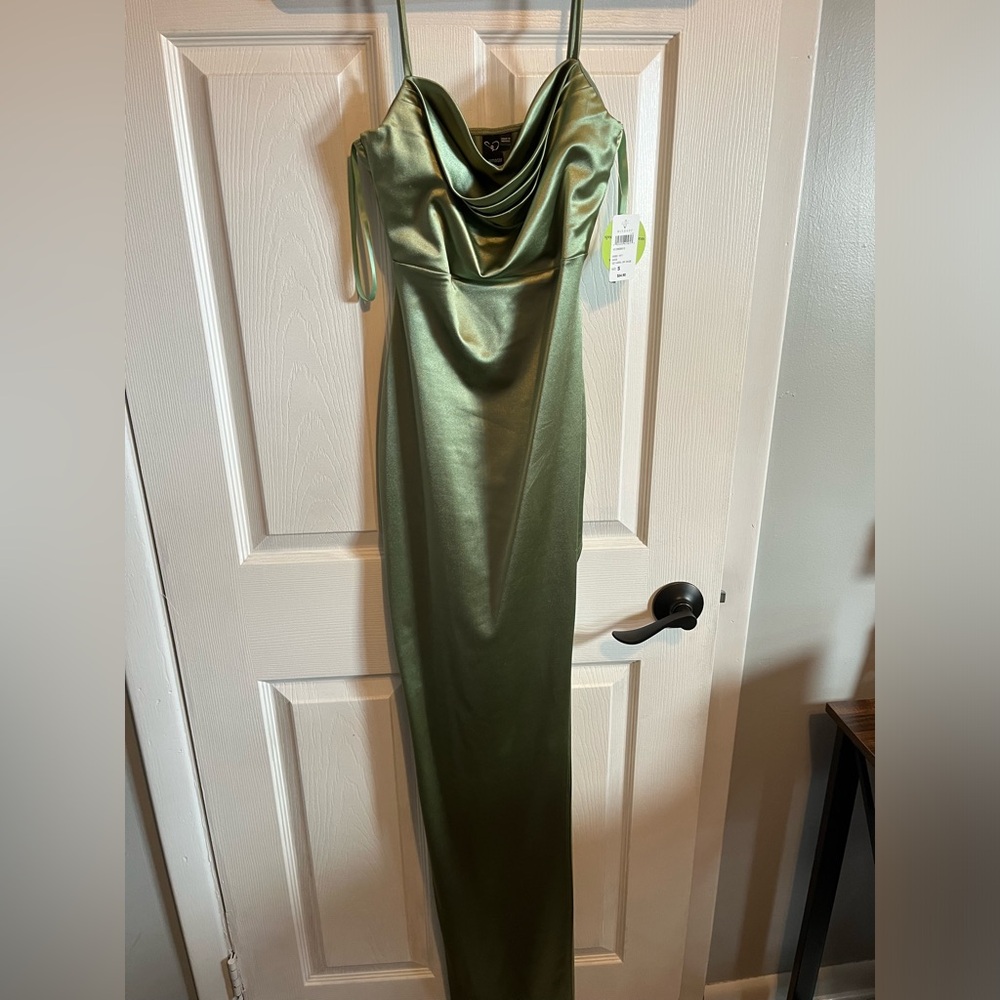 WEDDING GUEST/ FORMAL Windsor Cowl Neck High Slit Sage Green SMALL